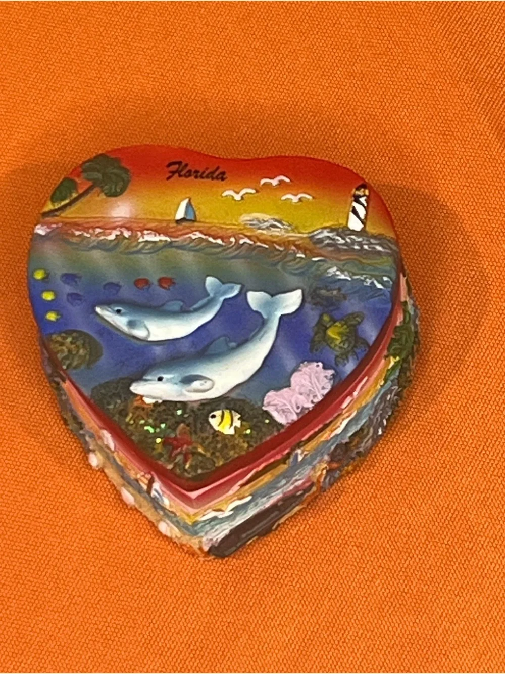 Florida Heart Shaped Trinket Box with Dolphins